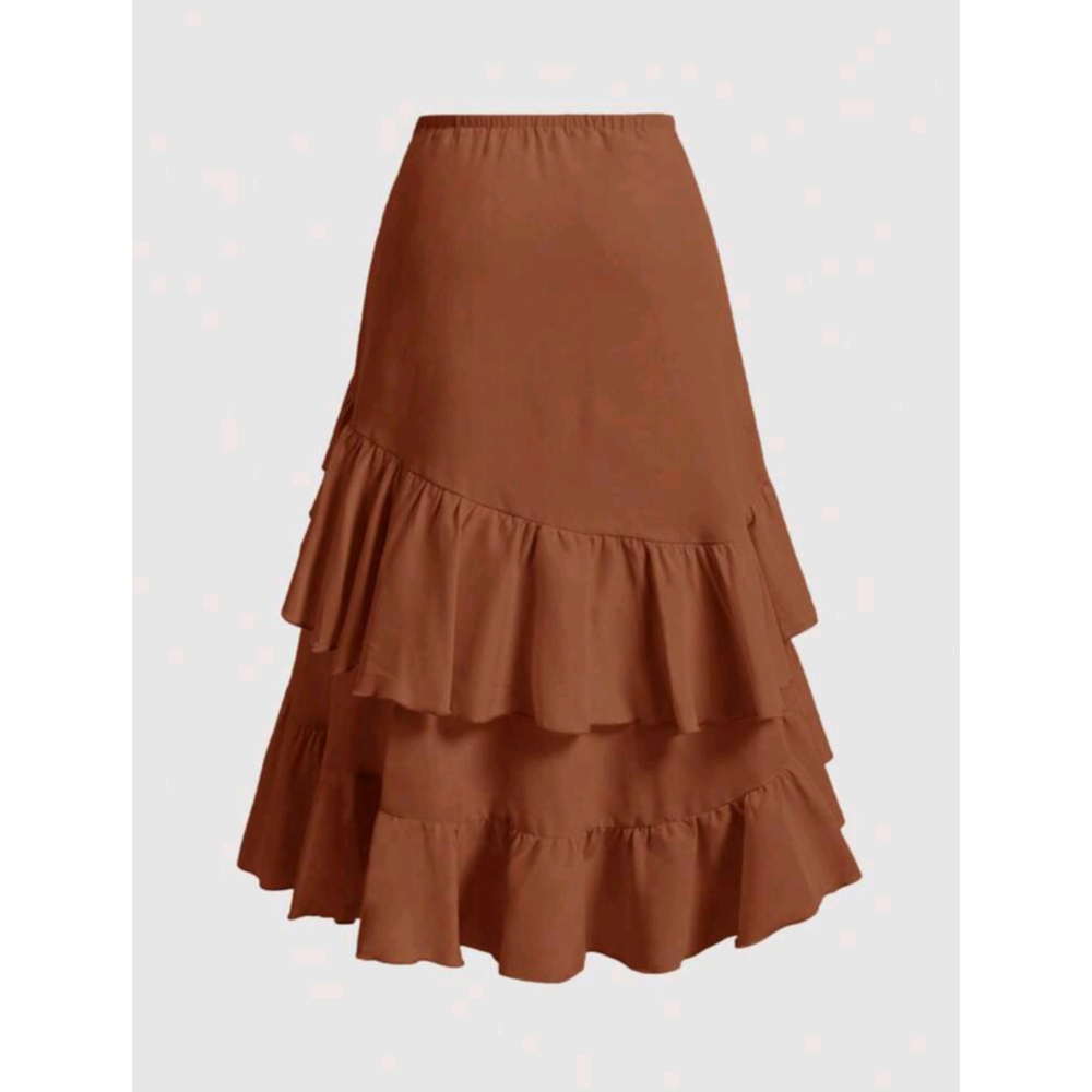 Bohemian Western Skirt Cinch Ruched Drawstring Brown Terracotta Rodeo Skirts - Picture 2 of 11